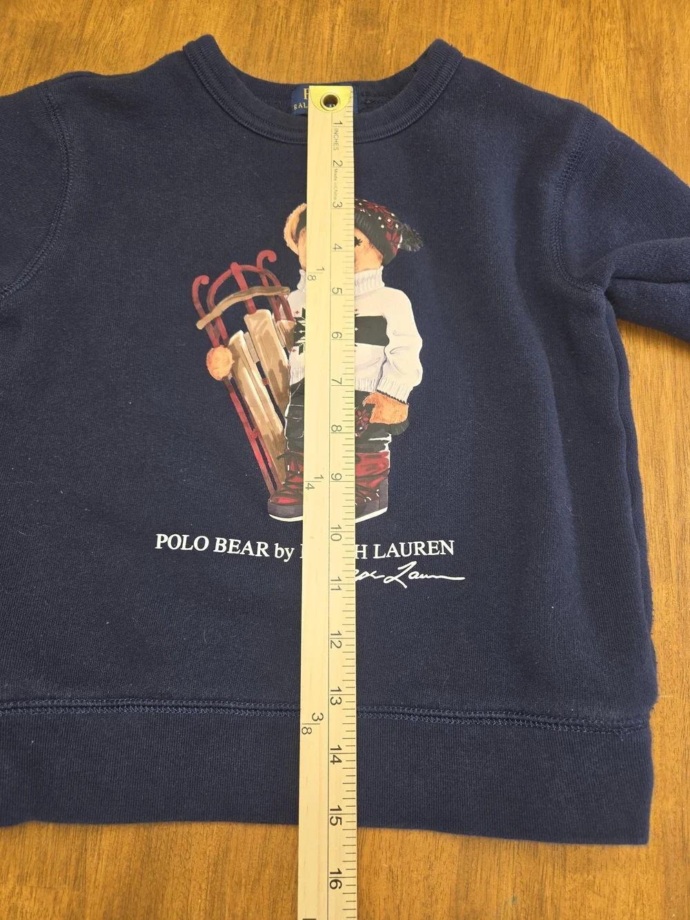 Polo Bear Graphic Sweatshirt by Ralph Lauren, Navy Kids Sz 5, Bear Holding Sled